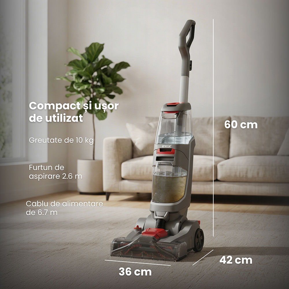 Aspirator vertical cu spalare RYER Revive PRO, 2.5l, 800W, gri-rosu