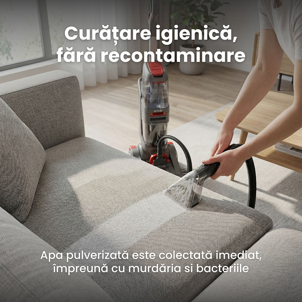 Aspirator vertical cu spalare RYER Revive PRO, 2.5l, 800W, gri-rosu