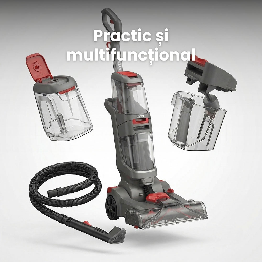 Aspirator vertical cu spalare RYER Revive PRO, 2.5l, 800W, gri-rosu