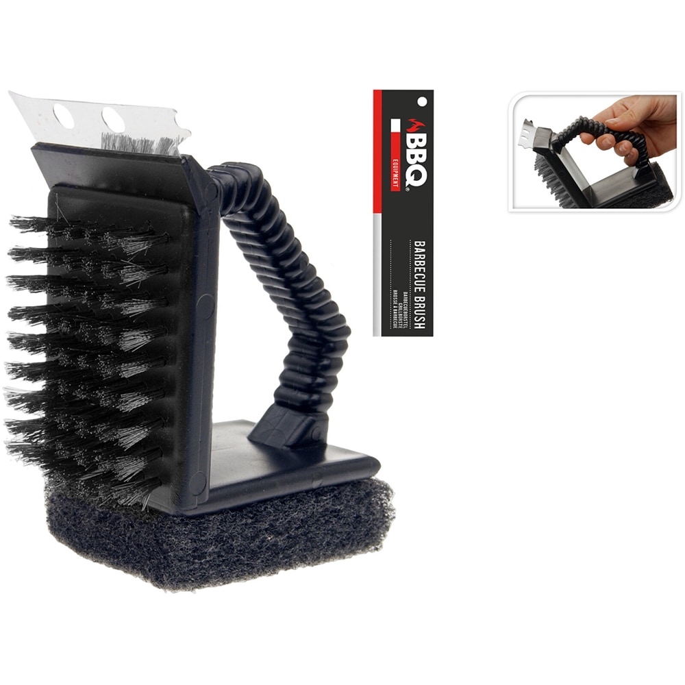 Perie gratar 3 in 1 BBQ, cu maner, negru