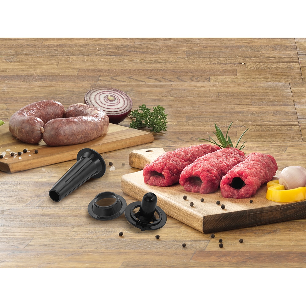 Masina de tocat carne GORENJE MG2202SXE, 2.2kg/min, 2200W, accesoriu carnati/biscuiti/suc de rosii, argintiu-negru