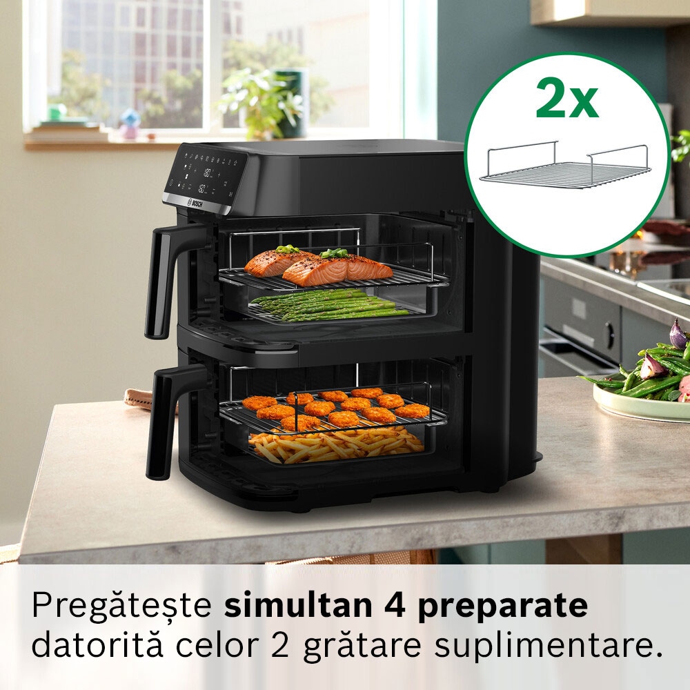 Friteuza cu aer cald dubla BOSCH Seria 6 MAFD661B4, 12l, 2800W, negru