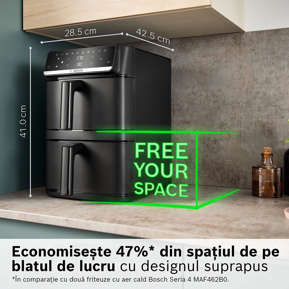 Friteuza cu aer cald dubla BOSCH Seria 6 MAFD661B4, 12l, 2800W, negru