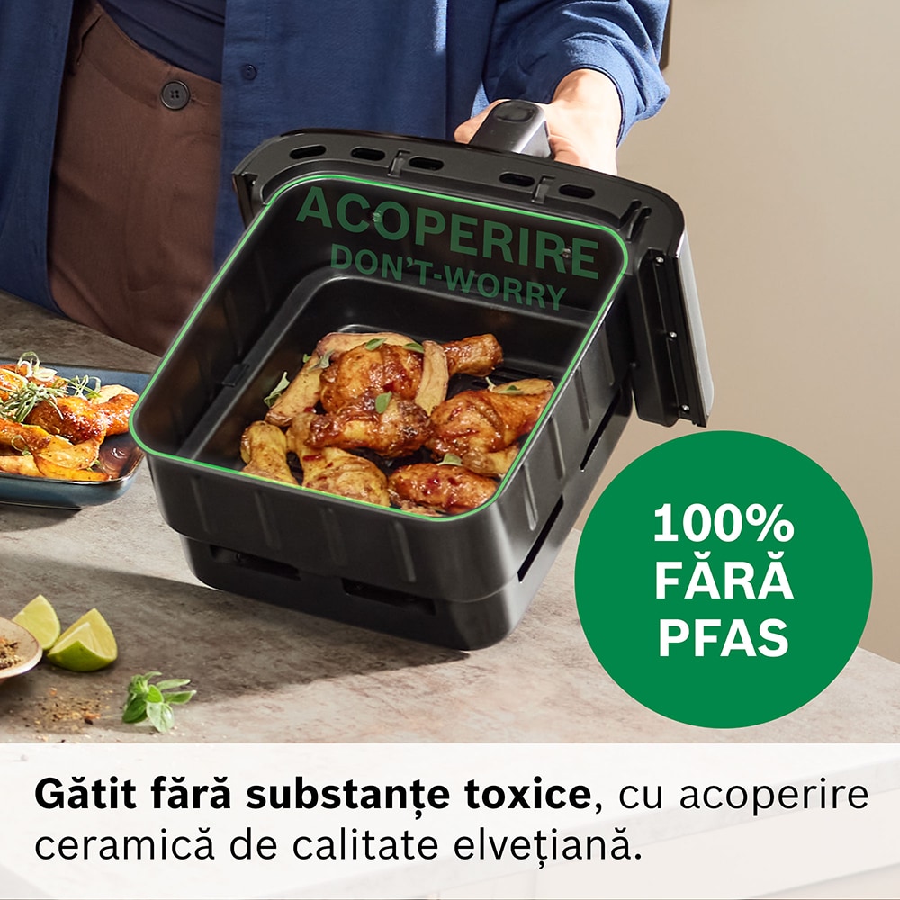 Friteuza cu aer cald dubla BOSCH Seria 6 MAFD661B4, 12l, 2800W, negru