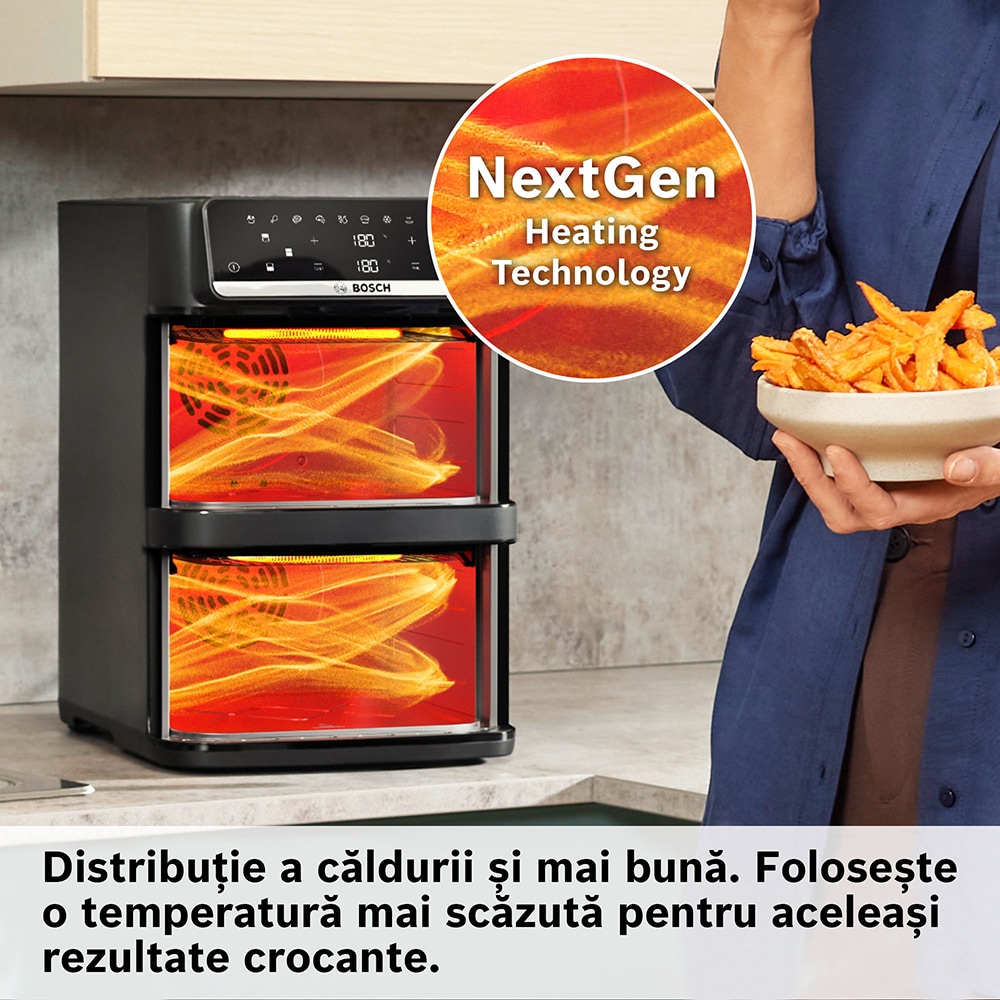 Friteuza cu aer cald dubla BOSCH Seria 6 MAFD661B4, 12l, 2800W, negru
