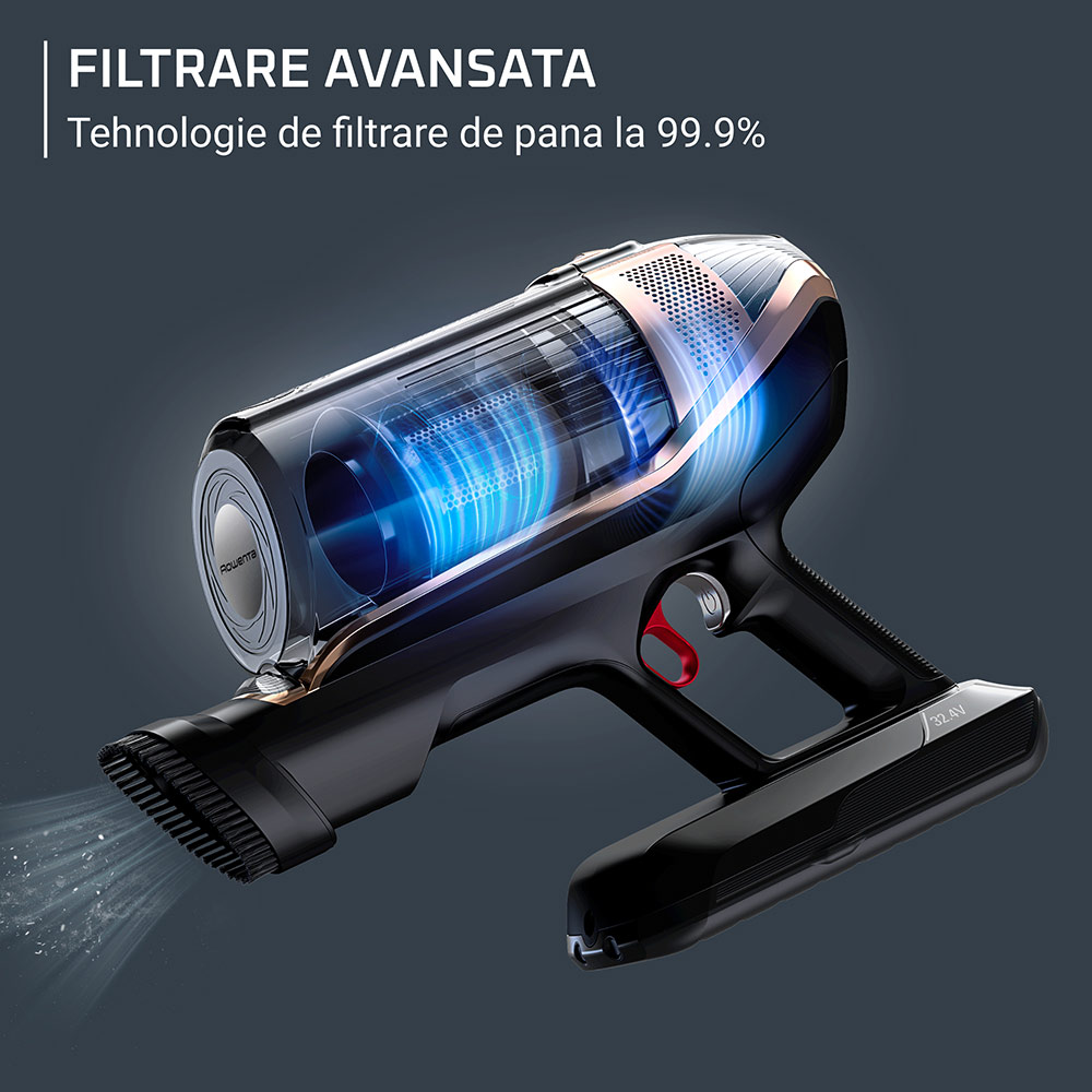 Aspirator vertical ROWENTA X-Force Flex 15.60 Aqua RH99G3WO, 0.9l, 32.4V, autonomie max 80 min, negru