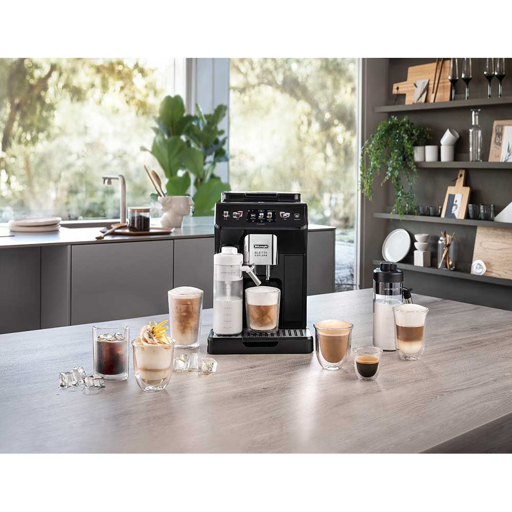 Espressor automat DELONGHI Eletta Explore ECAM 450.65.G, 1.8l, 1450W, 19 bar, 50+bauturi calde si reci, gri inchis-negru