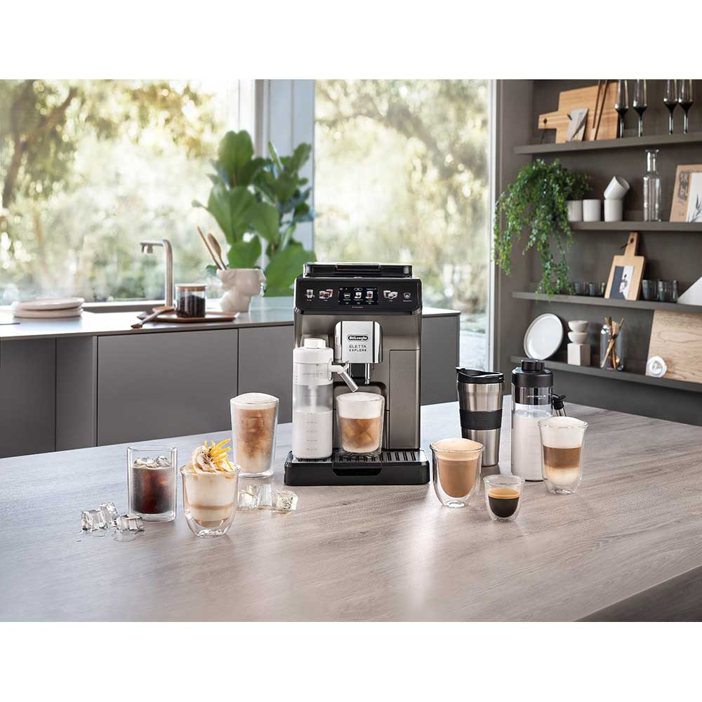 Espressor automat DELONGHI Eletta Explore ECAM 450.86.T, 1.8l, 1450W, 19 bar, 50+bauturi calde si reci, argintiu inchis-negru