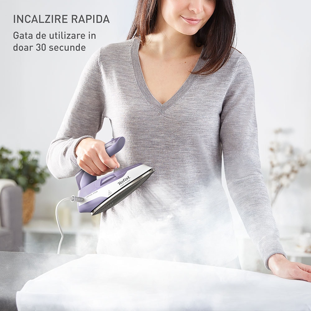 Fier de calcat TEFAL First Class DB1612E0, 1000W, 45g/min, talpa Microsteam 200, alb-violet