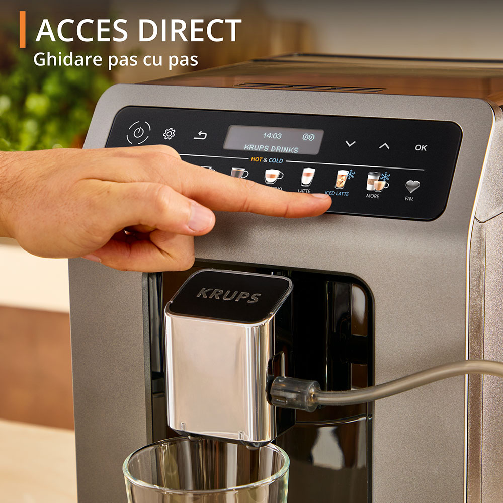 Espressor automat KRUPS Evidence Hot&Cold EA898GF0, 2.3l, 1450W, 15 bar, gri-negru