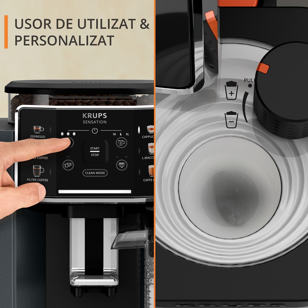 Espressor automat KRUPS Sensation Milk EA912B10, 1.7l, 1450W, 15 bar, negru