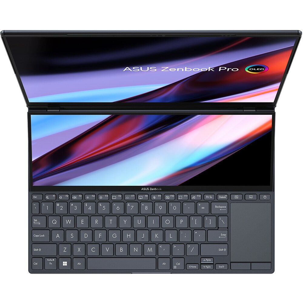 Laptop ASUS Zenbook Pro 14 Duo OLED UX8402ZE-M3062X, Intel Core i9-12900H pana la 5GHz, 14.5" 2.8K Touch, 32GB, SSD 2TB, NVIDIAGeForceRTX3050Ti 4GB, Windows 11 Pro, negru