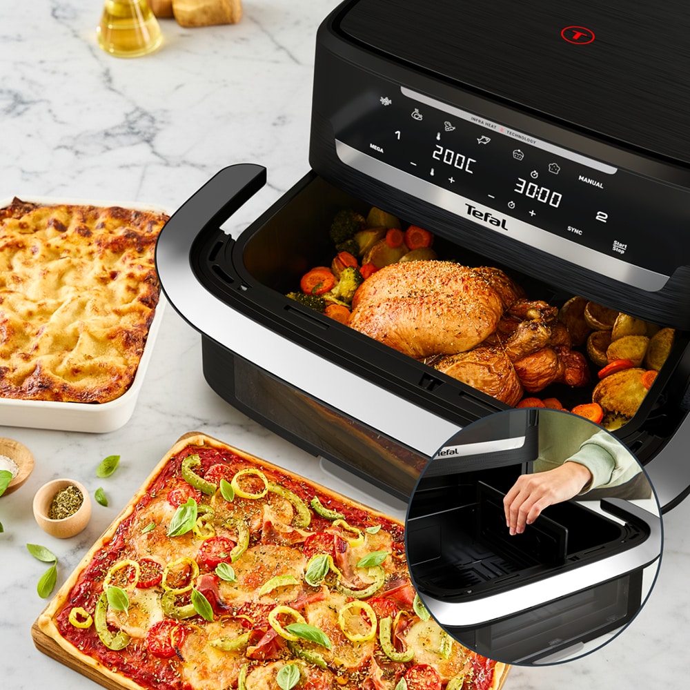 Friteuza cu aer cald dubla TEFAL Ever Fry Dual Flex EY9278E0, 9l, 2.5kg, 2700W, negru-argintiu