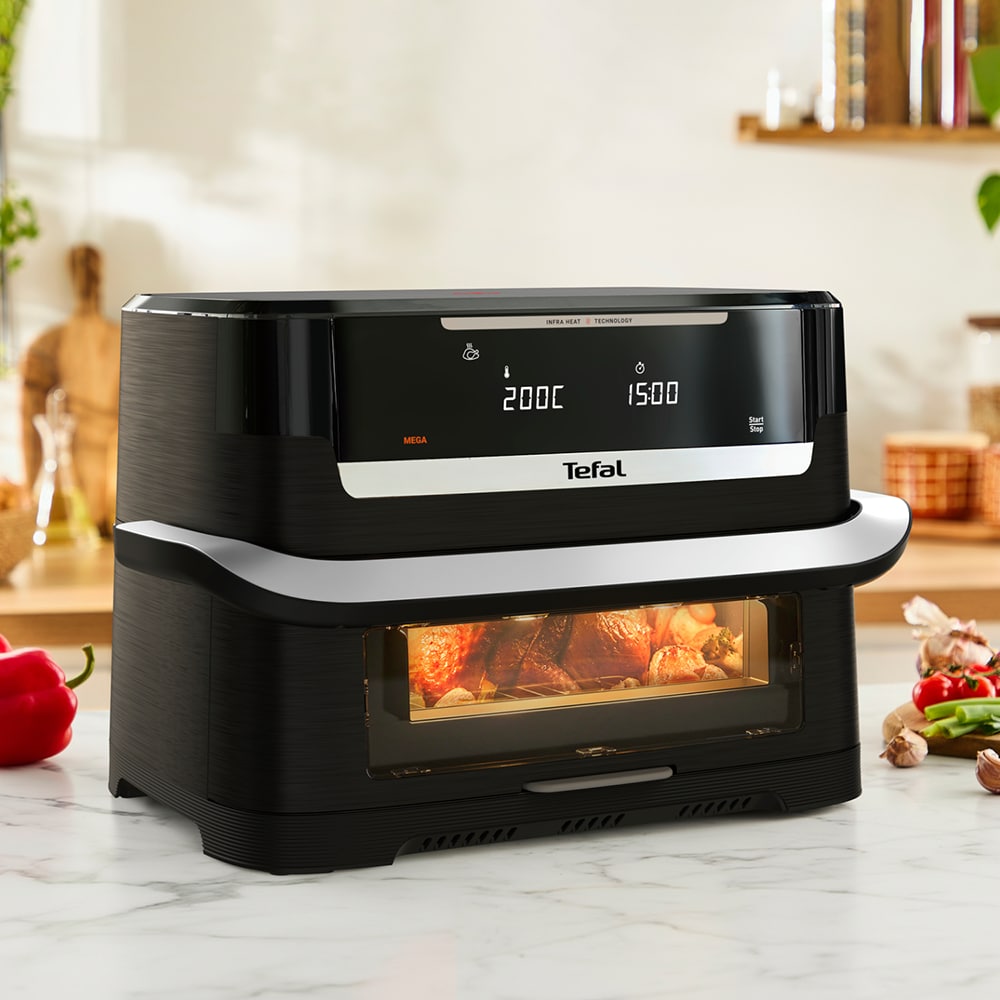 Friteuza cu aer cald dubla TEFAL Ever Fry Dual Flex EY9278E0, 9l, 2.5kg, 2700W, negru-argintiu