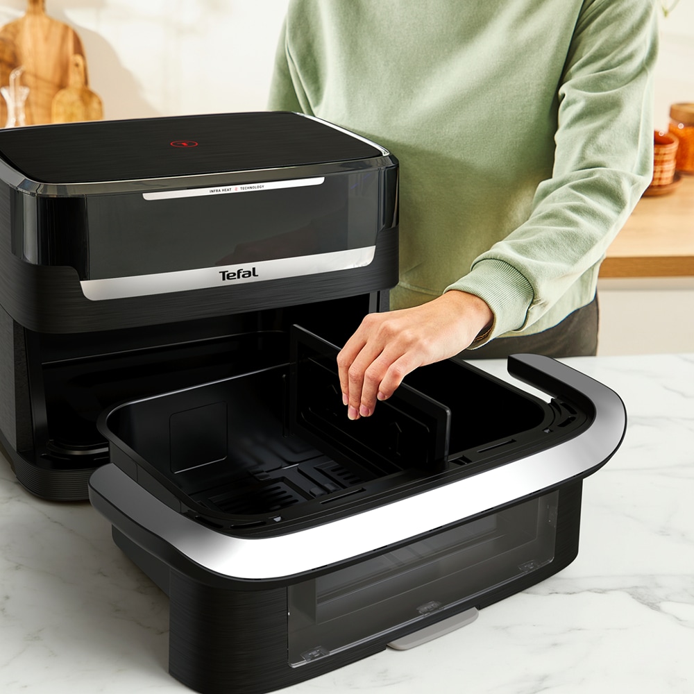 Friteuza cu aer cald dubla TEFAL Ever Fry Dual Flex EY9278E0, 9l, 2.5kg, 2700W, negru-argintiu