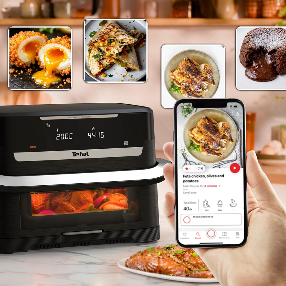 Friteuza cu aer cald dubla TEFAL Ever Fry Dual Flex EY9278E0, 9l, 2.5kg, 2700W, negru-argintiu