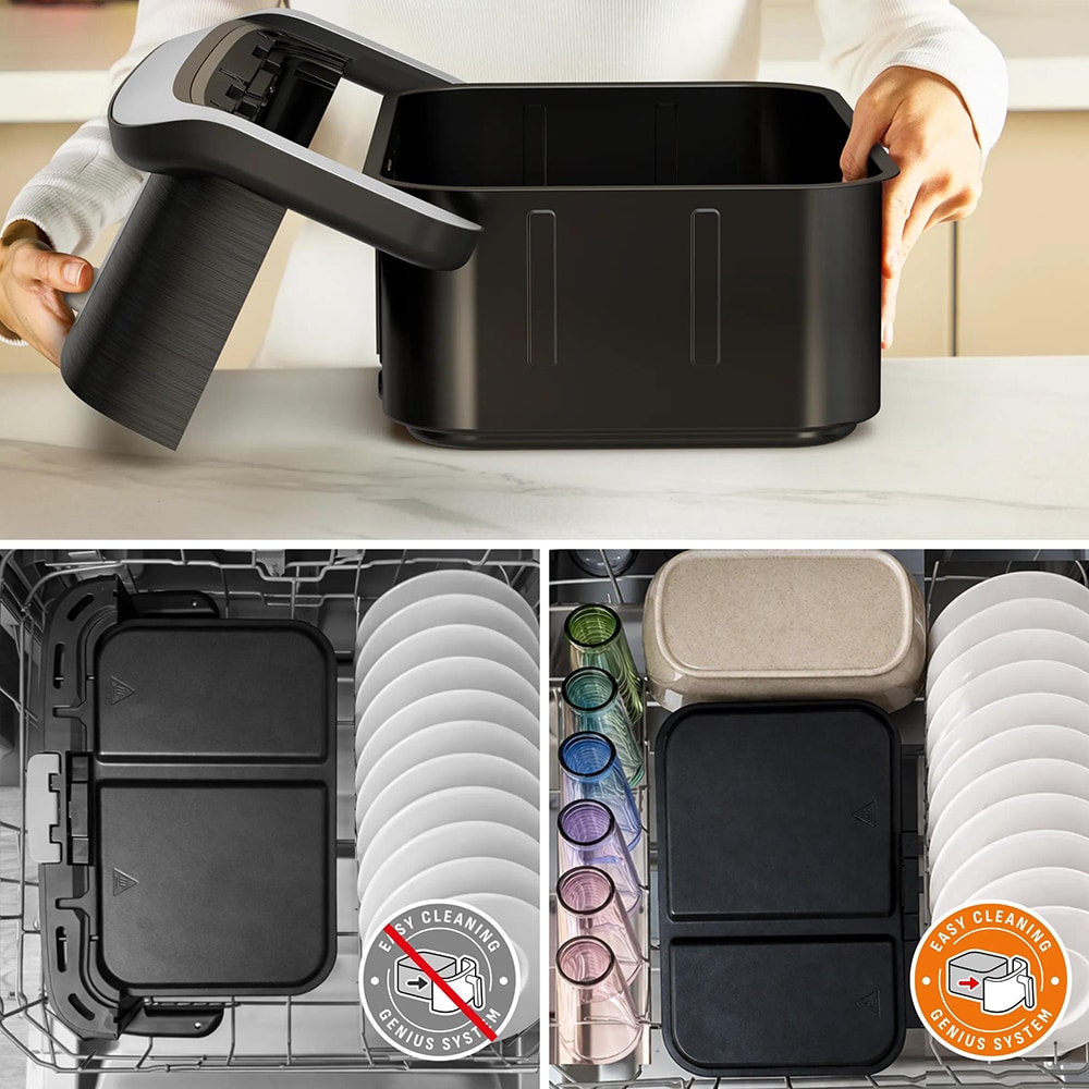 Friteuza cu aer cald dubla TEFAL Ever Fry Dual Flex EY9278E0, 9l, 2.5kg, 2700W, negru-argintiu