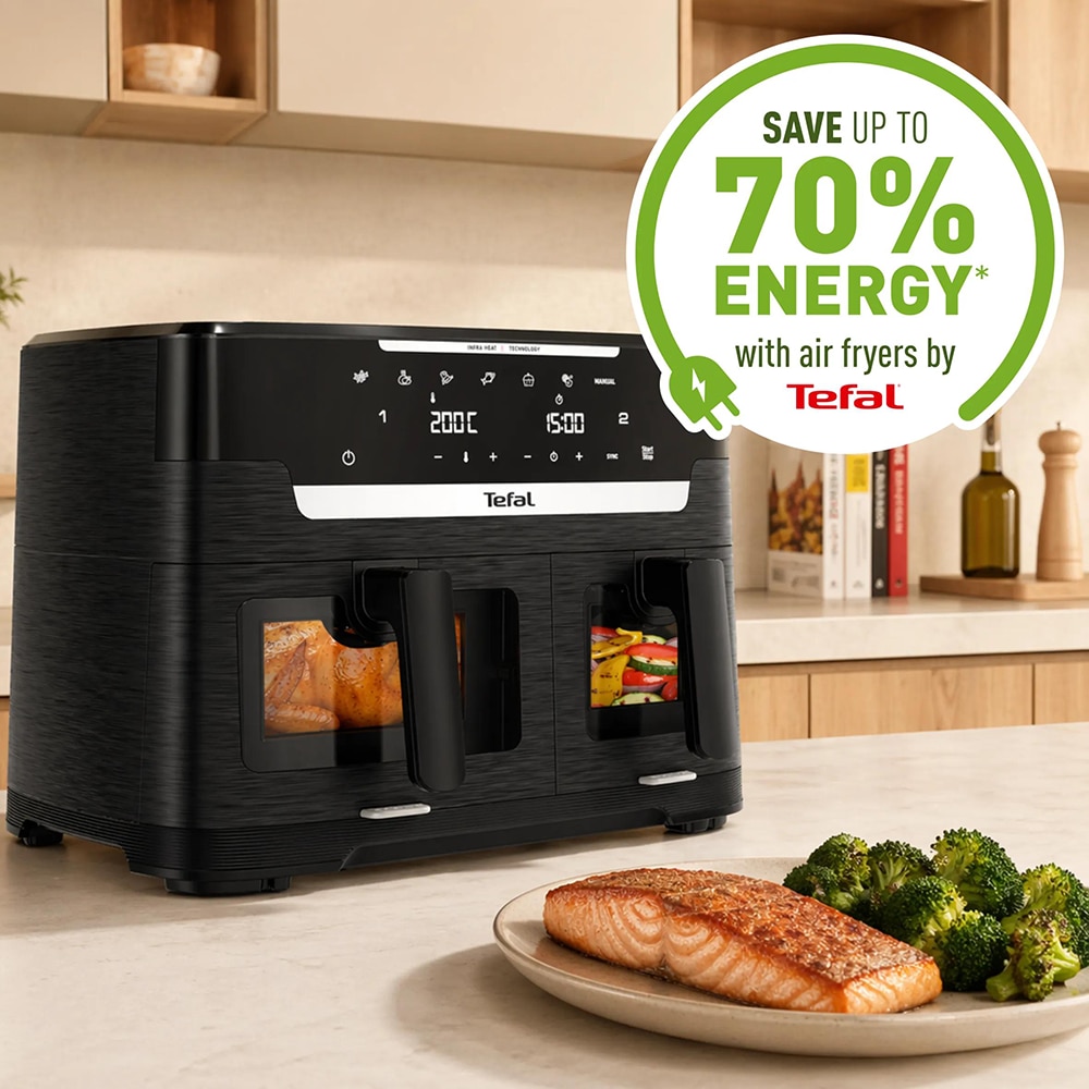 Friteuza cu aer cald dubla TEFAL Ever Fry XXL Dual EY9478E0, 11l, 2kg, 2700W, negru