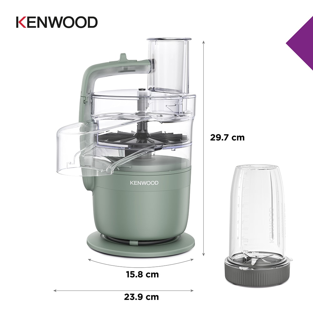 Robot de bucatarie KENWOOD MultiPro Go FDP23.380GR, vas 1.3l, blender 0.6l, 900W, 2 trepte viteza, verde