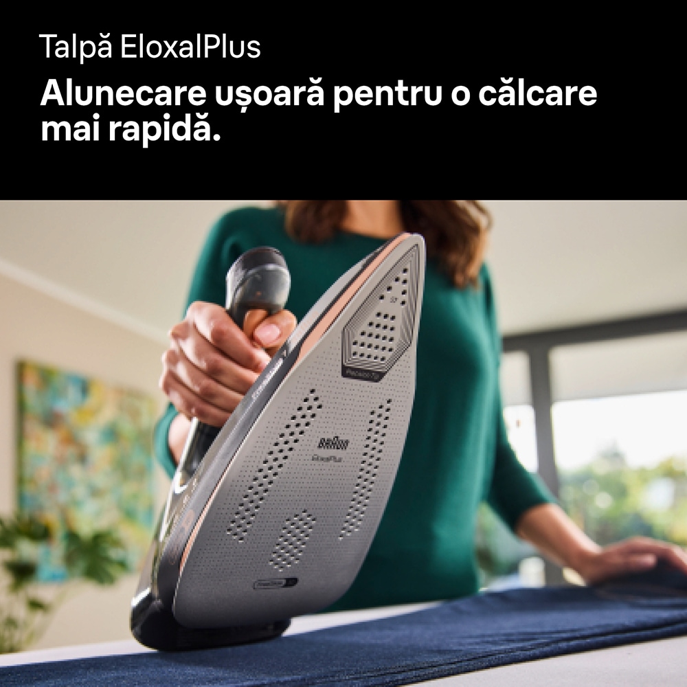 Fier de calcat BRAUN FreeStyle 7 FI7276BK, 2000W, 250g/min, 350ml, talpa EloxalPlus, negru