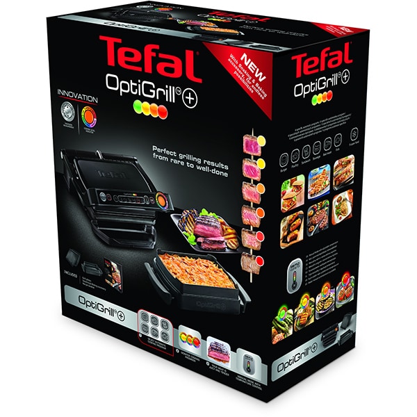 Gratar electric TEFAL OptiGrill+ Snacking&Baking GC714834, 2000W, 6 programe automate, negru