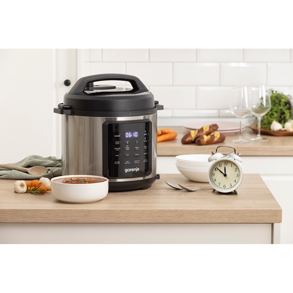 Multicooker GORENJE GMC6SBK, 5.7l, 1000W, 8 programe, argintiu-negru