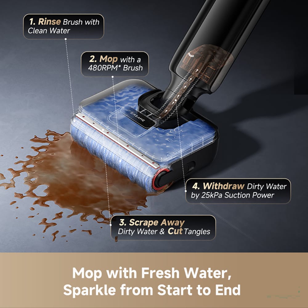 Aspirator vertical cu spalare DREAME G12 Pro HHR32A, 1l, 21.6V, autonomie max 35 min, negru