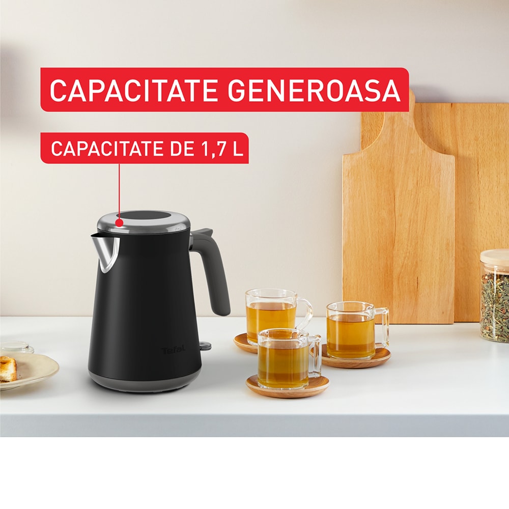 Fierbator apa TEFAL Collection KI6668E0, 1.7l, 2400W, negru-argintiu