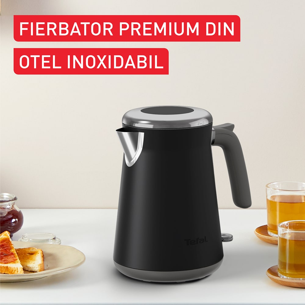 Fierbator apa TEFAL Collection KI6668E0, 1.7l, 2400W, negru-argintiu