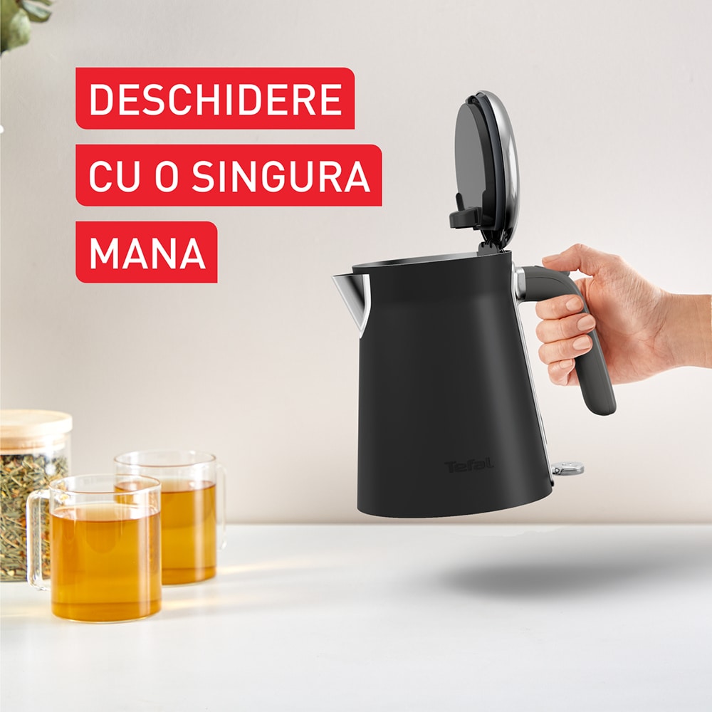 Fierbator apa TEFAL Collection KI6668E0, 1.7l, 2400W, negru-argintiu