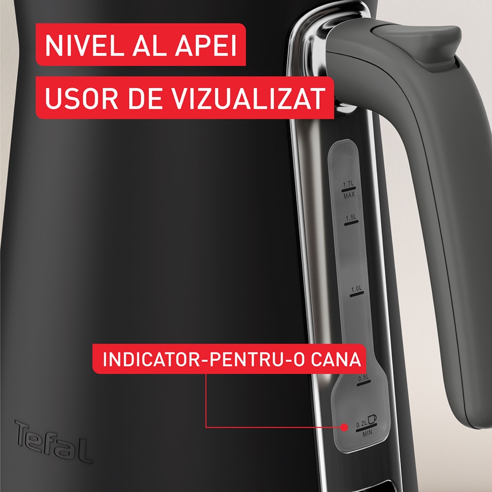Fierbator apa TEFAL Collection KI6668E0, 1.7l, 2400W, negru-argintiu