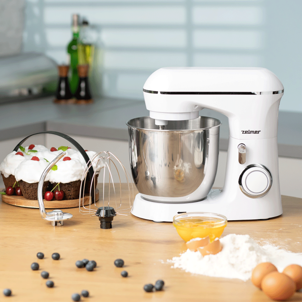 Mixer cu bol ZELMER ZKR1300W, 5l, 1300W, 10 trepte viteza, alb-argintiu