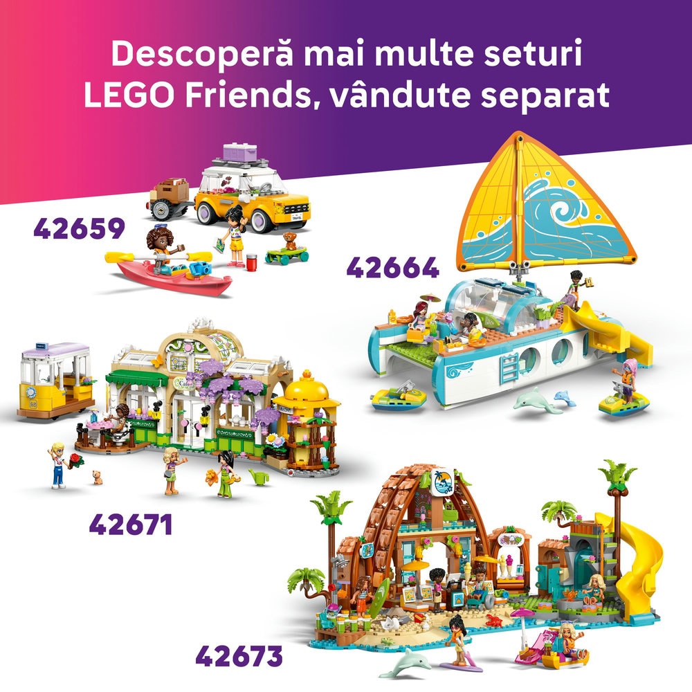 LEGO Friends: Petrecere la piscina cu unicornul si flamingo 42658, 5 ani+, 99 piese