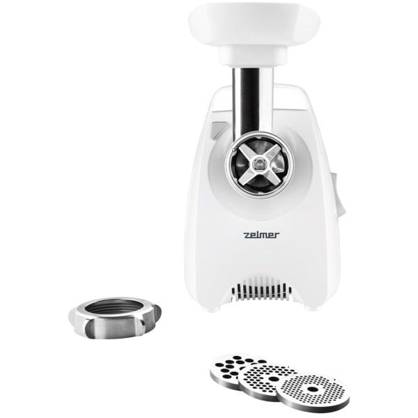 Masina de tocat carne ZELMER ZMM5580W, 2.5kg/min, 2000W, accesoriu carnati/suc de rosii/rasnita de cafea, alb