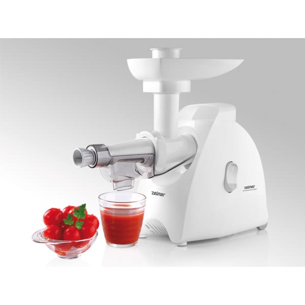 Masina de tocat carne ZELMER ZMM5580W, 2.5kg/min, 2000W, accesoriu carnati/suc de rosii/rasnita de cafea, alb