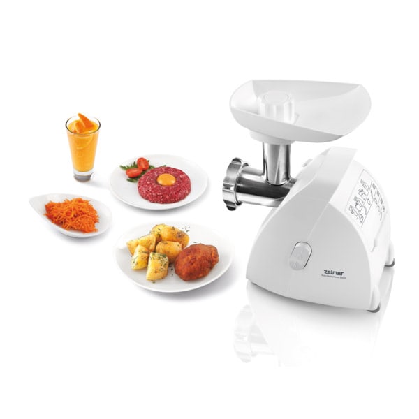 Masina de tocat carne ZELMER ZMM5580W, 2.5kg/min, 2000W, accesoriu carnati/suc de rosii/rasnita de cafea, alb