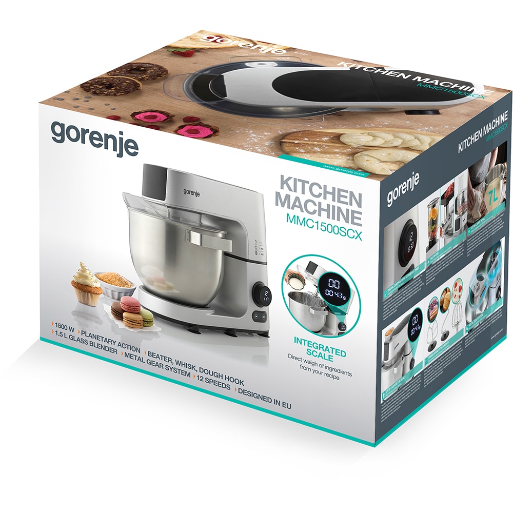 Robot de bucatarie GORENJE MMC1500SCX, vas 7l, blender 1.5l, 1500W, 12 trepte viteza, negru-argintiu