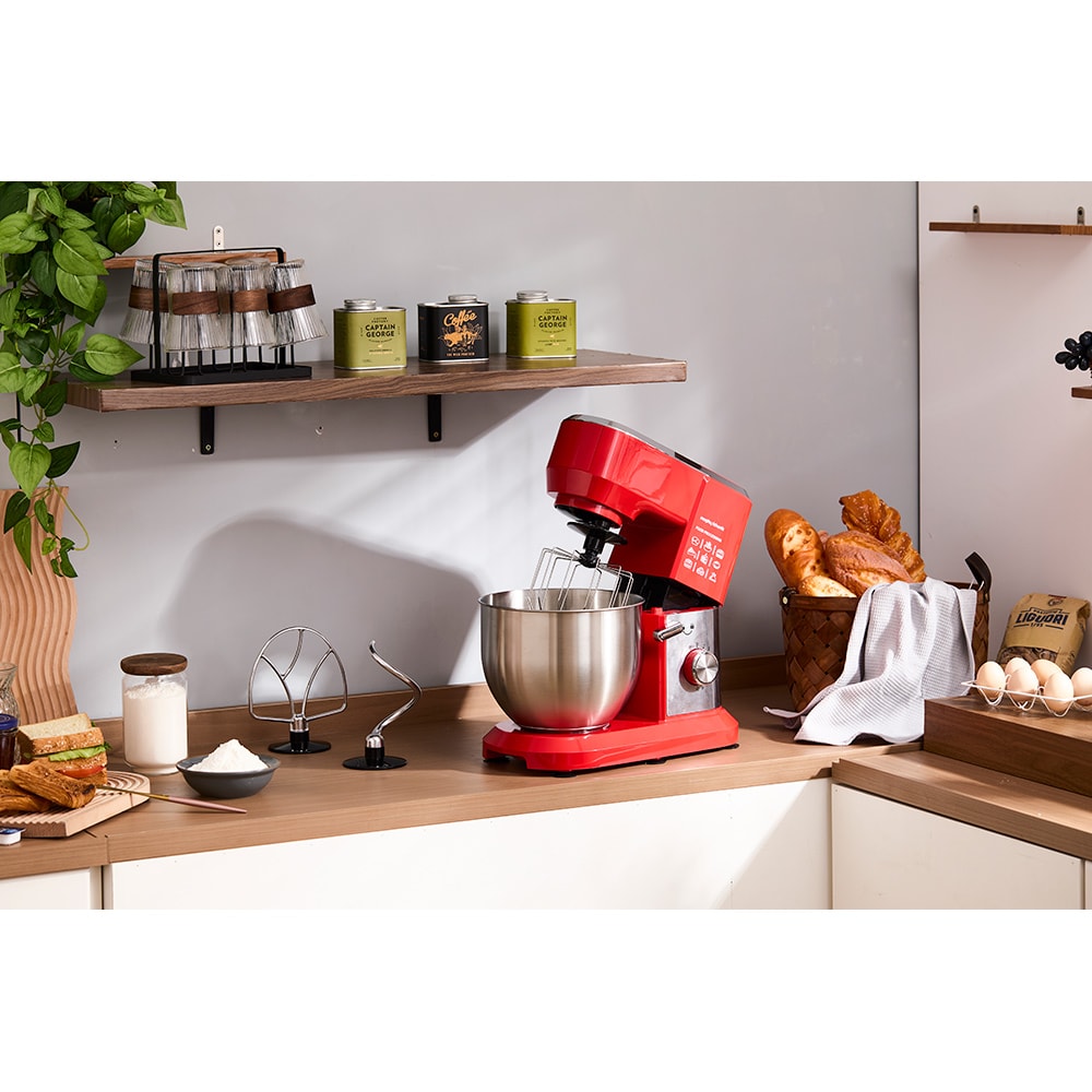 Robot de bucatarie MORPHY RICHARDS MMI1001, vas 6l, 1300W, 10 trepte viteza, rosu-argintiu