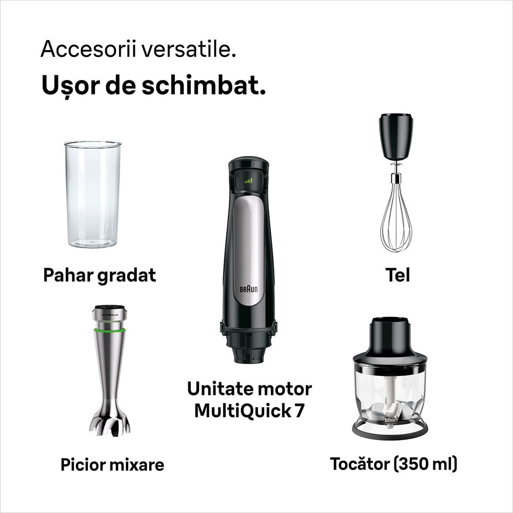 Mixer vertical BRAUN Multiquick MQ7025X, 0.6l, 1000W, viteza variabila, argintiu-negru