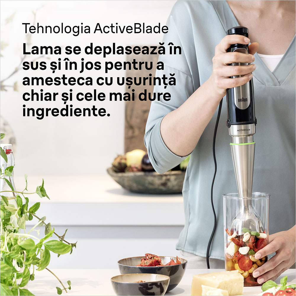 Mixer vertical BRAUN Multiquick MQ7025X, 0.6l, 1000W, viteza variabila, argintiu-negru