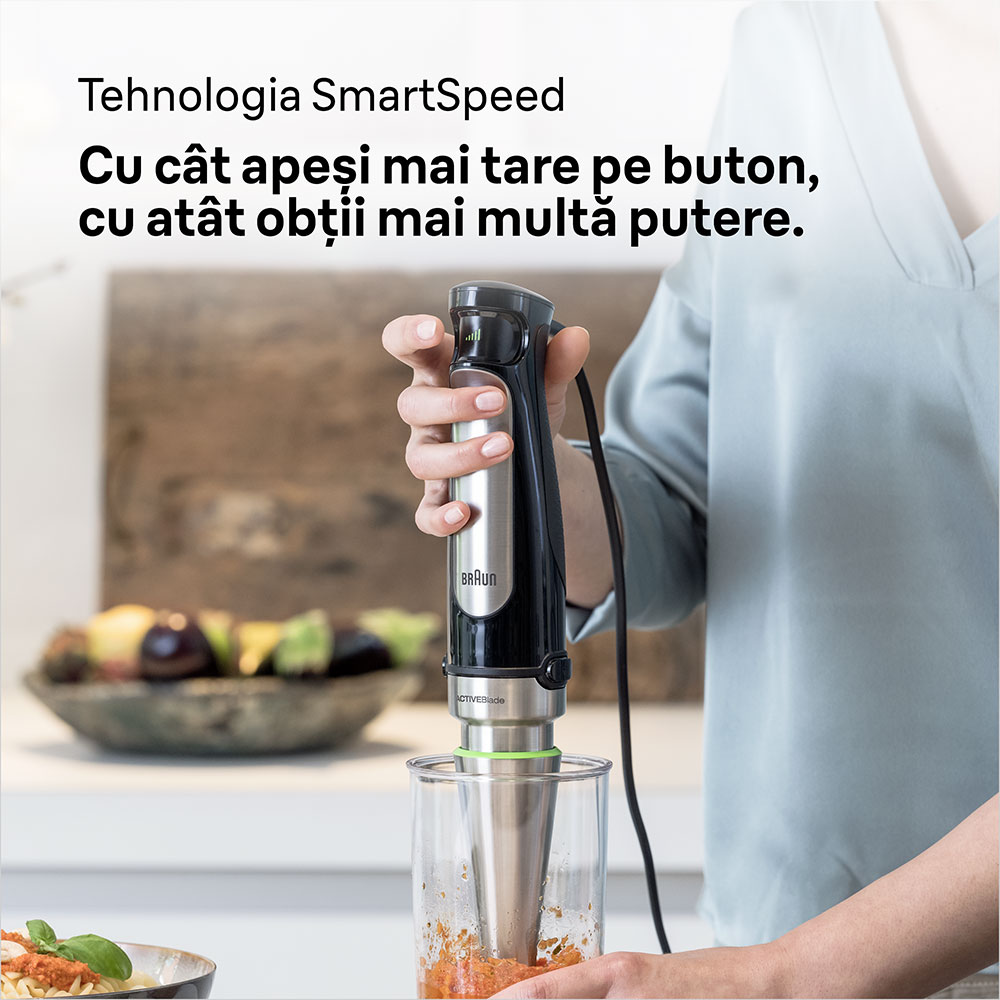 Mixer vertical BRAUN Multiquick MQ7025X, 0.6l, 1000W, viteza variabila, argintiu-negru