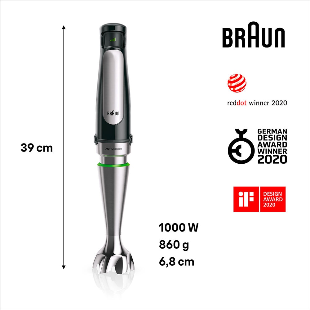 Mixer vertical BRAUN Multiquick MQ7025X, 0.6l, 1000W, viteza variabila, argintiu-negru