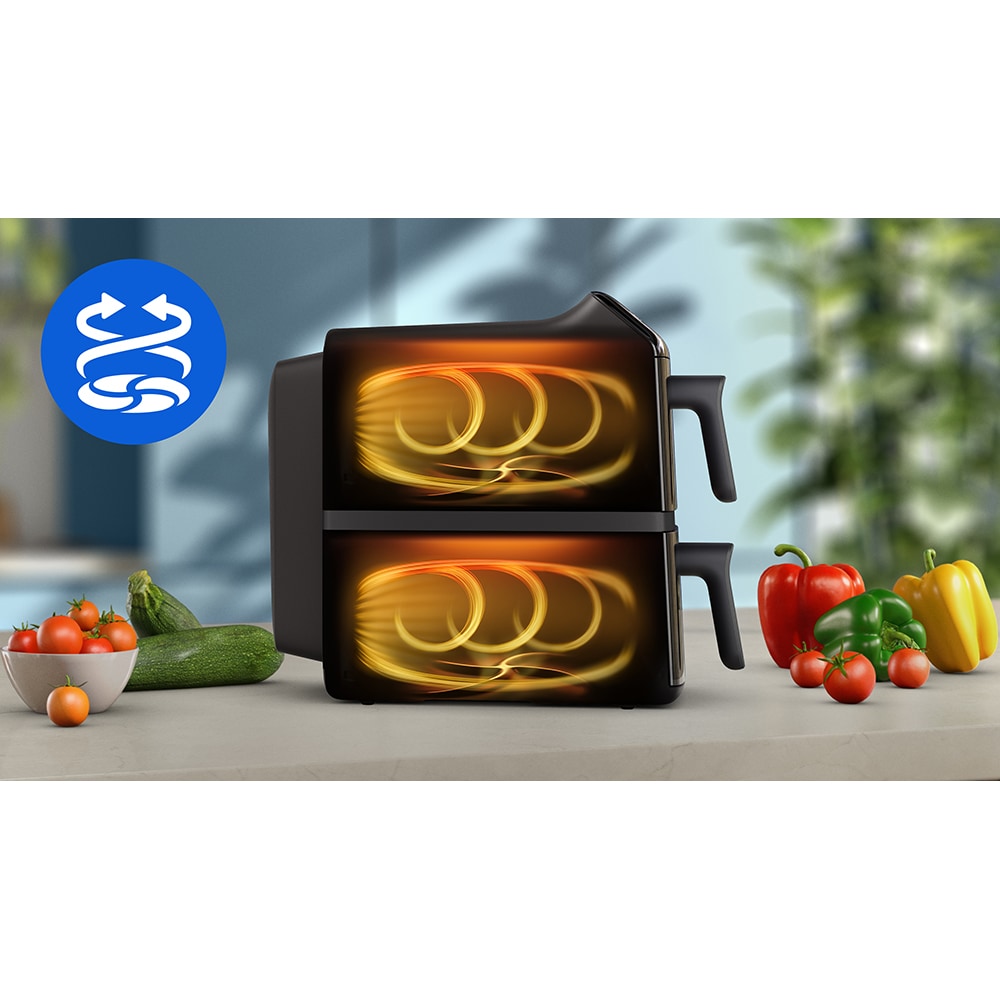 Friteuza cu aer cald dubla PHILIPS Seria 4000 NA462/80, 10l, 2750W, alb-bej