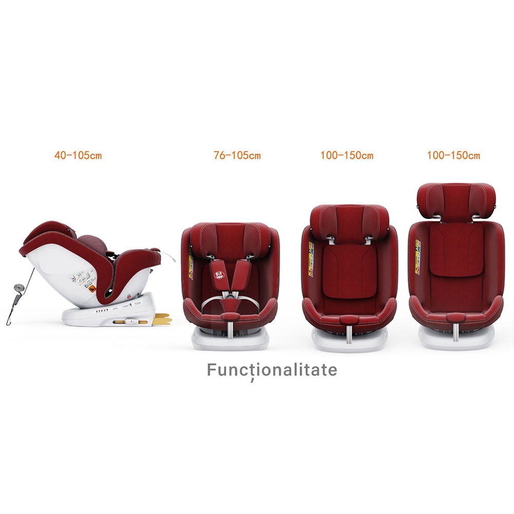 Scaun auto BUF BOOF P100 Plus rotativ 360 grade P100RED, Isofix, 0-36 kg, R129, rosu