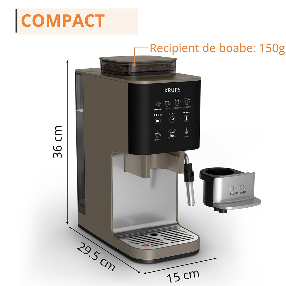 Espressor semi-automat KRUPS Coffee Crush Experience SA403BE0, 1.8l, 1350W, 15 bar, bej-negru