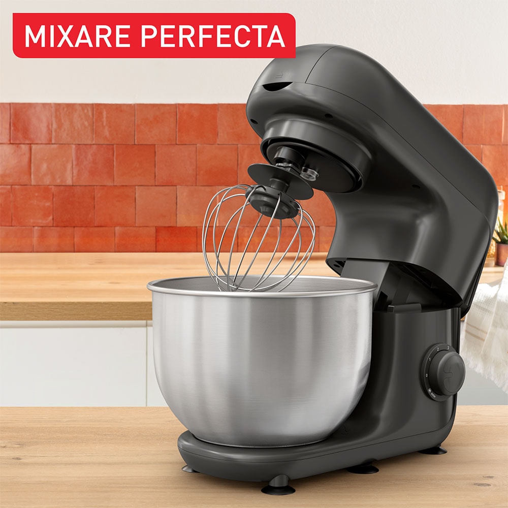 Robot de bucatarie TEFAL Bake Essential QB161H38, vas 4.8l, 800W, 6 trepte viteza, negru