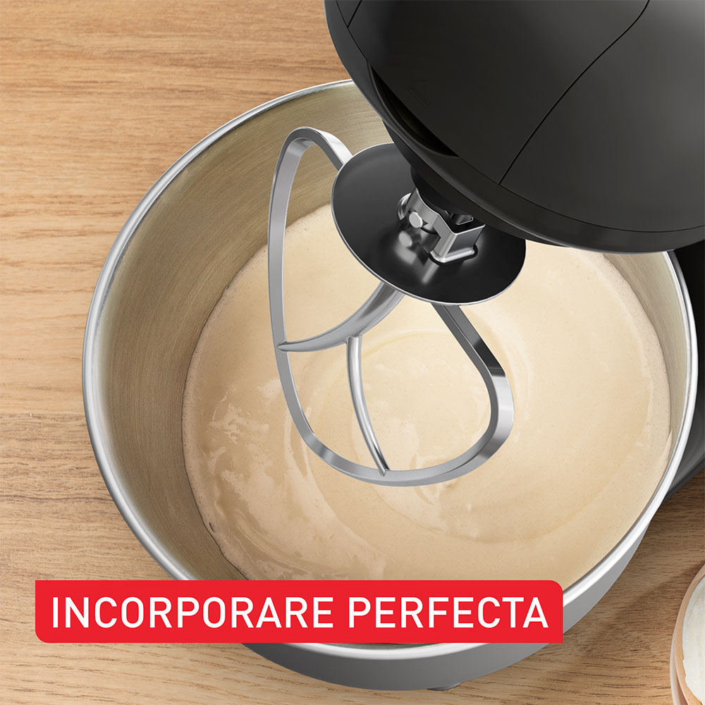Robot de bucatarie TEFAL Bake Essential QB161H38, vas 4.8l, 800W, 6 trepte viteza, negru