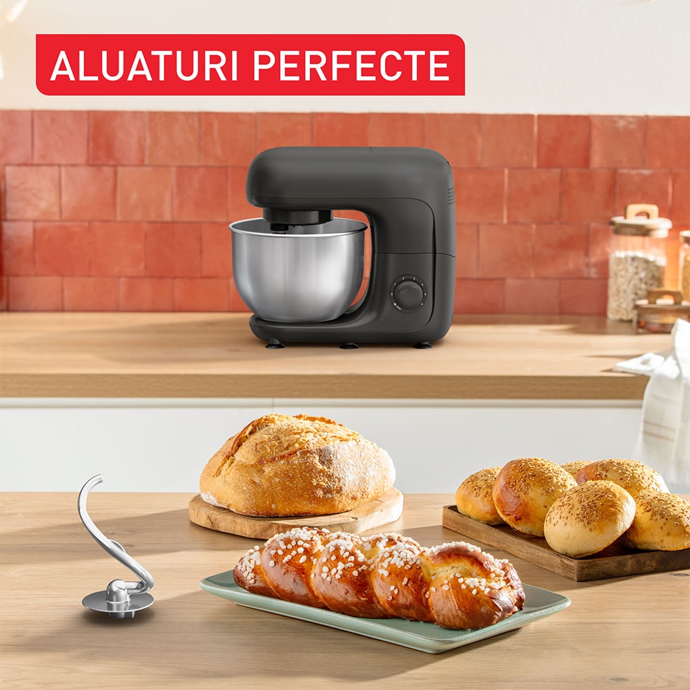 Robot de bucatarie TEFAL Bake Essential QB161H38, vas 4.8l, 800W, 6 trepte viteza, negru