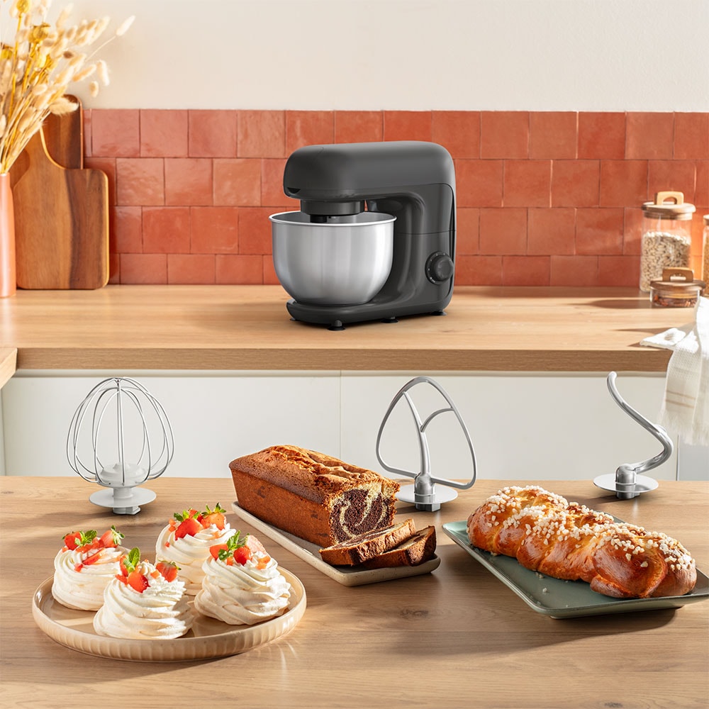 Robot de bucatarie TEFAL Bake Essential QB161H38, vas 4.8l, 800W, 6 trepte viteza, negru