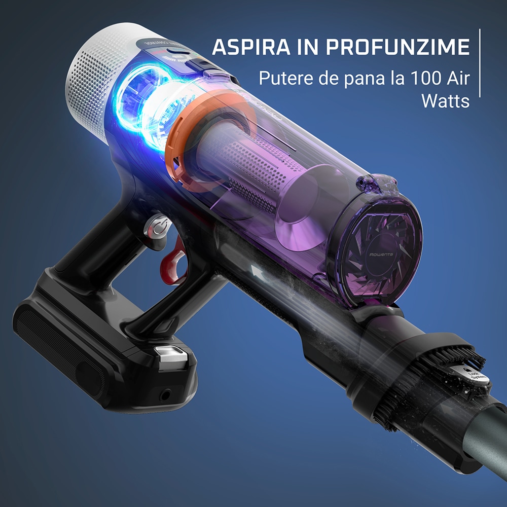 Aspirator vertical ROWENTA X-Force Flex 9.60 Allergy RH2048WO, 0.45l, autonomie max 45 min, mov-negru